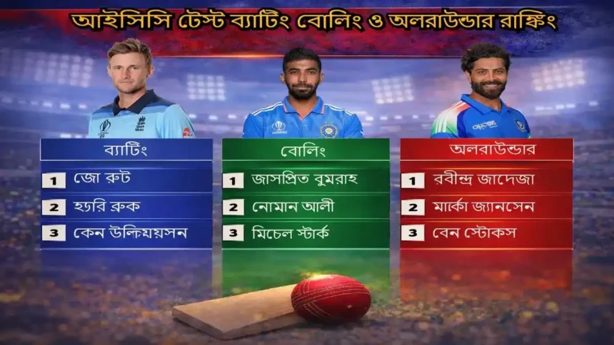 আইসিসি টেস্ট ব্যাটিং বোলিং ও অলরাউন্ডার রাঙ্কিং ২০২৬
