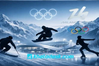 মিলানো কর্টিনা অলিম্পিক ২০২৬ শীতকালীন গেমসের ফিচার ইমেজ, যেখানে স্কিইং, স্নোবোর্ডিং ও আইস স্কেটিং অ্যাথলেটদের সিলুয়েট এবং অলিম্পিক স্টেডিয়াম দেখা যাচ্ছে